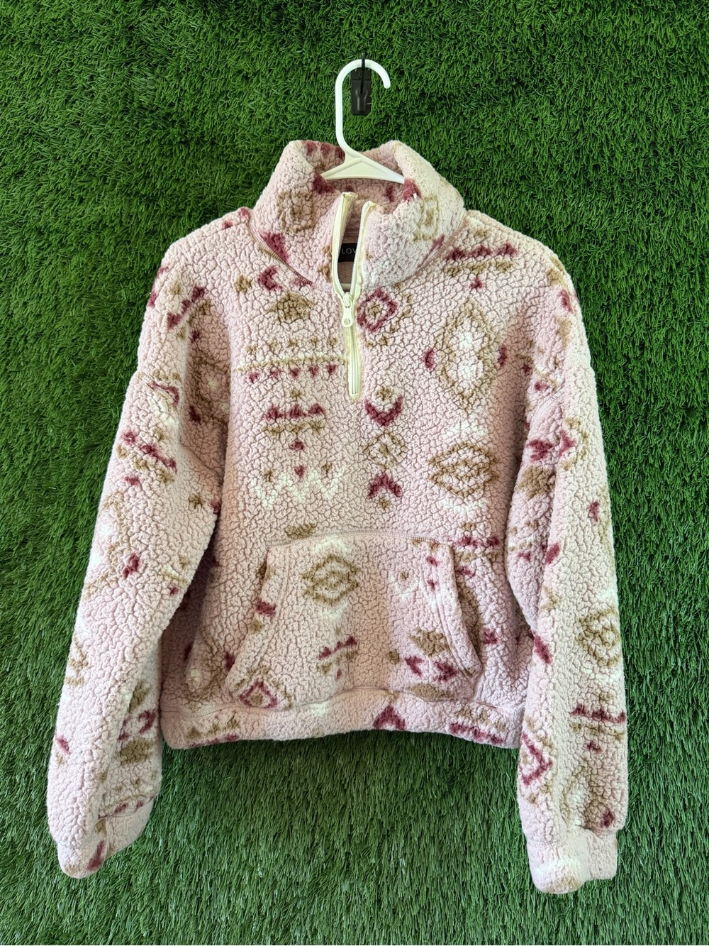 Love Tree Pink Patterned Sherpa Half-Zip Pullover